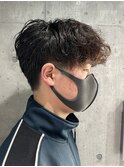 メンズ/アップバング/ツーブロックマッシュ/束感ショート/波巻き