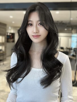 ノク 渋谷(nok) 韓国ヘア くびれヘア センターパート ロングレイヤー グレージュ