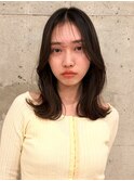 レイヤーカット ダークブラウン くびれミディアム 2way前髪