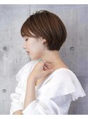 20代30代40代丸みショートマロンベージュサイドバング
