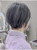 骨格補正カットで後頭部ふんわり大人ボブグレイヘア50代60代
