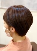 30代40代50代/ショートボブ／ツヤオレンジ／ブリーチなしカラー