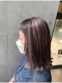 白髪ぼかし細めハイライト30代40代50代シアーカラーセミディ