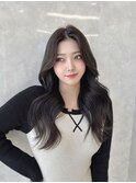 韓国くびれヘア レイヤーカット 長め前髪