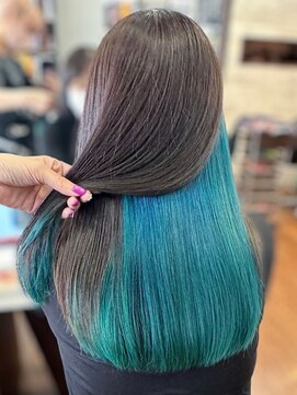 ヘアーショップ エヌアンドエー 幸手店(hairshop N&A) 大人かわいいサラ艶デザインカラー インナーカラー グリーン