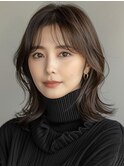 デザインカラーレイヤーカットウェットヘアオリーブベージュ白髪