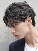 大人ゆるめニュアンスシャドウパーマメンズセンターパート渋谷