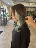 20代30代大人かわいいライムグリーンベージュインナーカラー