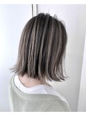 切りっぱなしボブ_細めハイライトカラー_白髪ぼかし_恵比寿