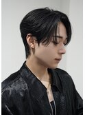 メンズヘアセンターパート毛流れ黒髪ショート
