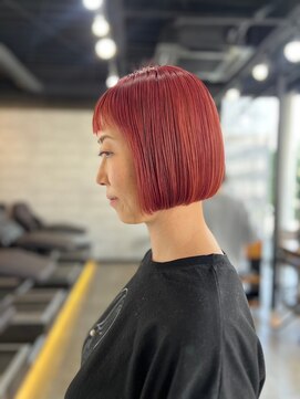 ソイクフ 四条大宮店(SOY-KUFU) 大人可愛い20代30代40代レッドシアーカラーナチュラルカールボブ