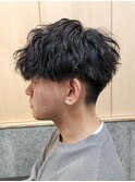 刈り上げマッシュ波巻きツイストスパイラルパーマメンズ