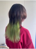 ロングウルフ○ウルフヘア○ライムグリーン○ポイントカラー