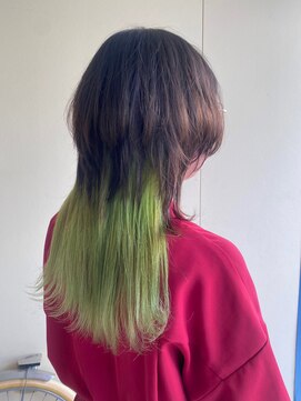 カシェ リタ ヘアー(CACHE'&RITA HAIR) ロングウルフ○ウルフヘア○ライムグリーン○ポイントカラー