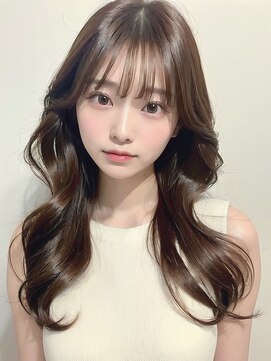 ムウ 難波(MOU) レイヤーカットボブルフ黒髪ネビージュ小顔ワンレン20代30代40代