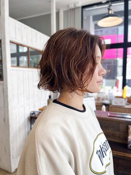 ヘアーループレル(Hair ruup Rell design works) 大人の抜け感を楽しむ♪ゆるウェーブボブ×オレンジベージュ