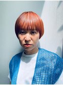 ピンクアプリコットマッシュショートダブルカラーデザインカラー