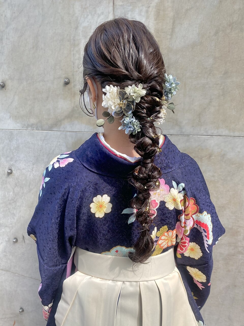 どらみ　卒業式セット 卒業式☆袴着付けヘアセット 編みおろし ドライフラワー：L182120037
