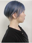 【morio原宿】大人　ショート　ブリーチカラー　ブルー