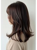 ロングローレイヤー30代40代50代フェイスレイヤー寒色系ブラウン