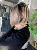 バレイヤージュボブハイライト白髪ぼかし
