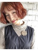 あご上ゆるふわボブ×オレンジ　by mika