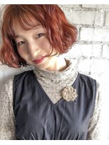 サロン 名和店(SALON)&nbsp;あご上ゆるふわボブ×オレンジ　by mika
