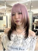ホワイトピンクのルーツカラー×ミディアムレイヤー