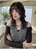 △大人可愛い癖毛風ロングウルフパーマレッドブラウン