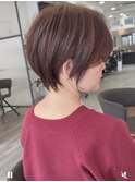 小顔カットショートボブ大人可愛いアッシュオリーブ