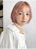 ピンクベージュ×レイヤーボブウルフ