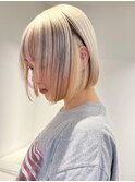 7488ブロンドベージュハイトーンカラー切りっぱなし韓国ボブ