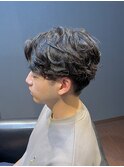 ビジネスツーブロック デザインパーマ かき上げアップバング