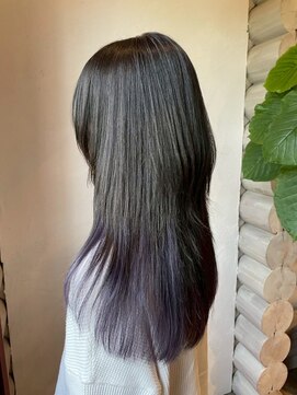 クレエ ヘアー デザイン(creer hair design) ロングヘアアンブレラカラー赤み消しカラー斜めバング
