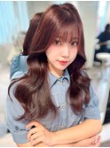 ピンクアッシュカラー 顔周りカット くびれヘア 韓国ヘア