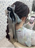 編み下ろしポニー/結婚式お呼ばれヘア/二次会ヘア/参列ヘア