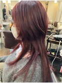 ロングウルフ×ワインレッドカラー