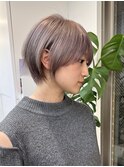 原宿韓国顔まわりミルクティーグレージュアイスグレーショート