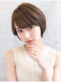 ★イメチェンマロンベージュ前髪小顔カット耳かけ丸みショート