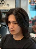 2490黒髪海外風センターパートサーフカール毛流れマッシュ