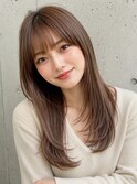 セミロング30代40代ストレートレイヤー前髪なし前髪あり