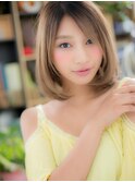 前下がりミディアムボブ外国人風暖色系カラーh上尾20代30代40代!