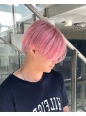 ホワイトピンクハイトーンマッシュメンズダブルカラーブリーチ