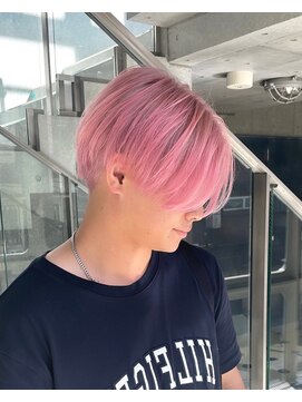 ヲタク(wotaku.) ホワイトピンクハイトーンマッシュメンズダブルカラーブリーチ