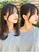 20代30代40代◎前髪パーマ韓国風巻きくすみベージュお団子ヘア