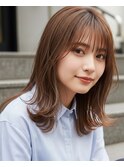 ナチュラルブラウン/20代30代40代外ハネミディアムレイヤー/越谷