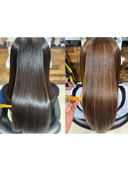 ブリーチしていてもかけられる♪こだわりの薬剤を使用しダメージレスに毛先まで潤うストレートへ髪質改善◎