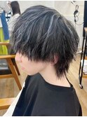 メンズハイライト×ウルフカット　ダークアッシュ