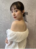三軒茶屋_レディース_セミロング_ヘアアレンジ_タイト_リボン_