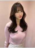 韓国ヘア/前髪あり/顔まわりカット/くびれヘア/グレージュカラー